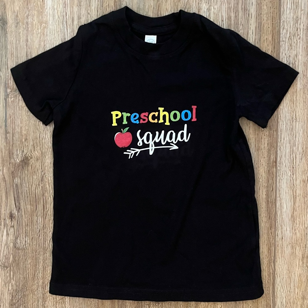 Black Preschool Squad Short Sleeve Crew Neck T Shirt